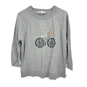 Bicycle Graphic Sweater XL Gray Floral Bike Novelty Cottagecore Garden Indie